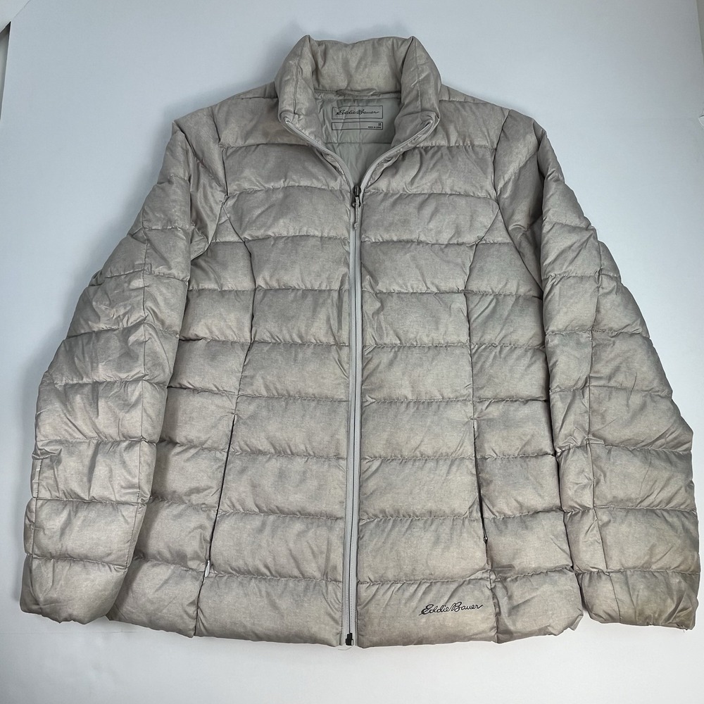 Eddie Bauer Jacket Womens Medium Gray EB650 Down Puffer Lightweight Zip Pockets